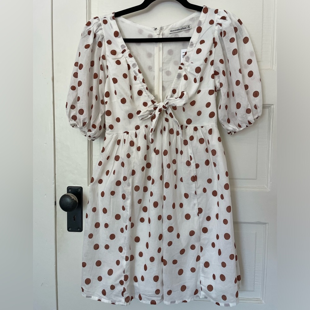 Abercrombie White & Brown Polka Dot Dress (S)